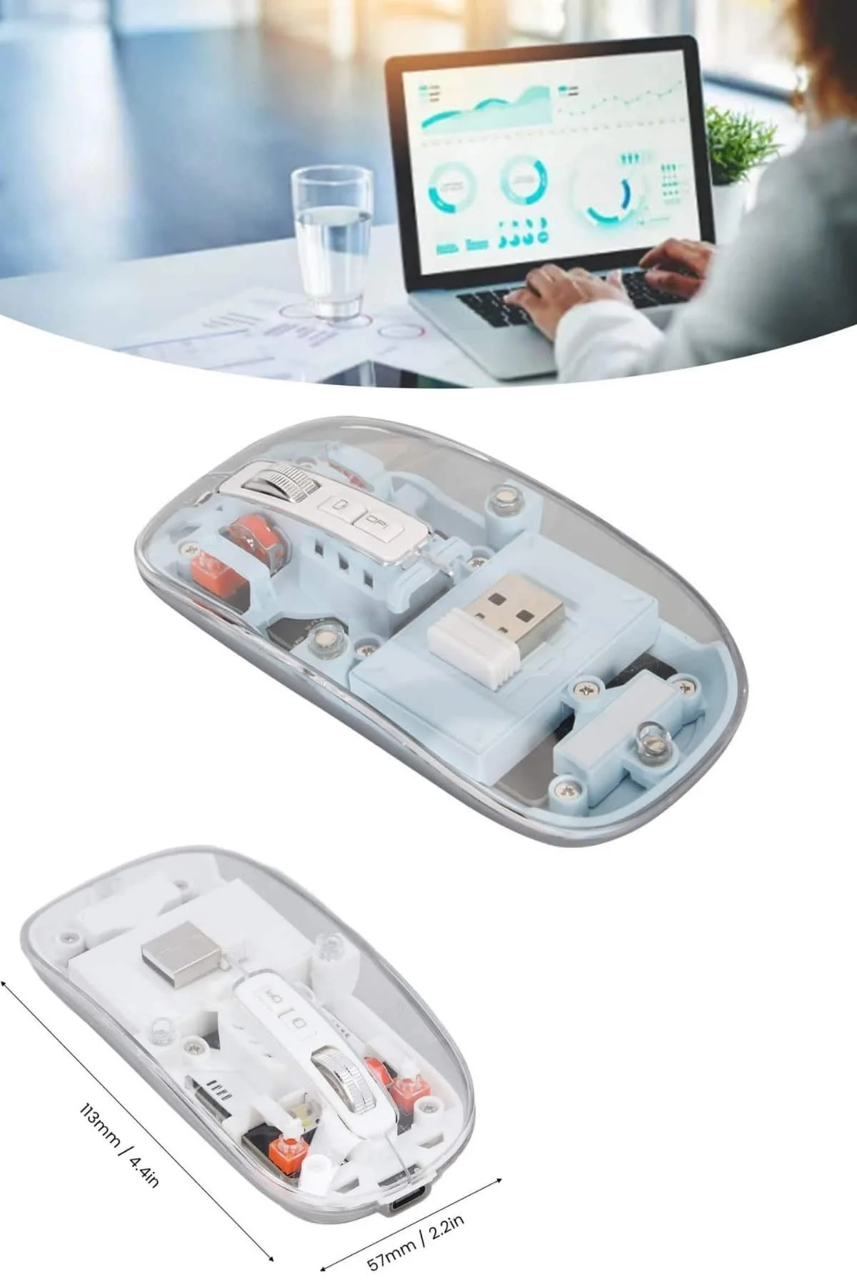 Kablosuz Mouse Fare Şarjlı Bluetooth Wireless Çift Modlu Sessiz görsel 5