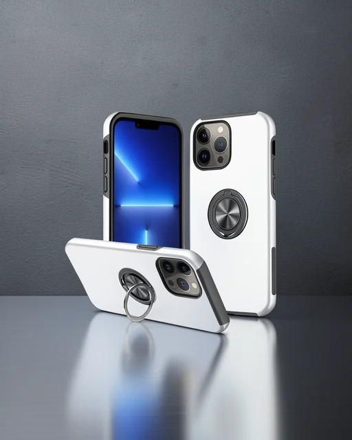 Apple İphone 13 Pro Kılıf Elit Yüzüklü Kapak - Gümüş