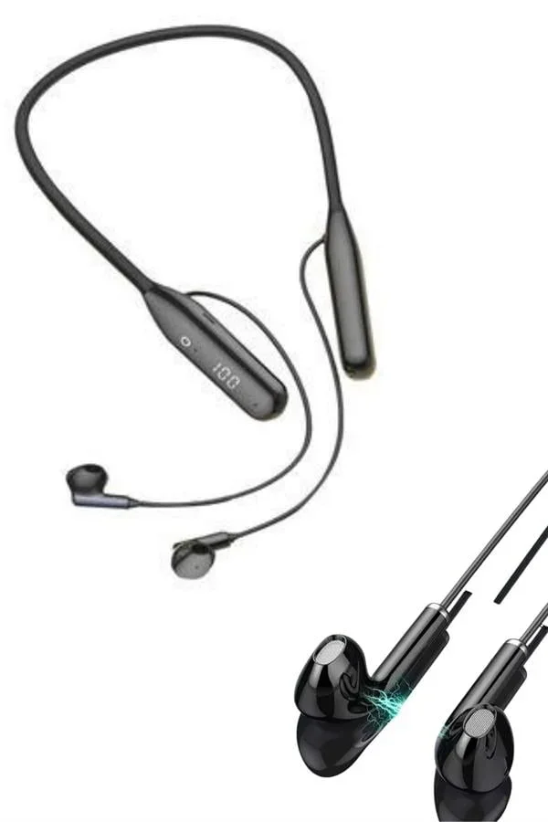 60 Saat Kablolu Boyun Askılı Dijital Göstergeli Bluetooth Kulaklığı Yeni Nesil görsel 3