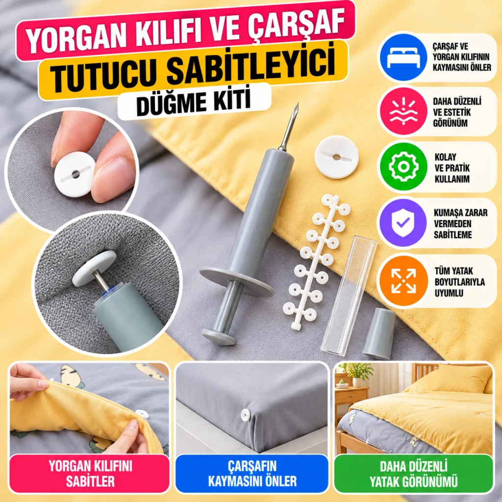Yorgan Kılıfı Ve Çarşaf Tutucu Sabitleyici Düğme Kiti