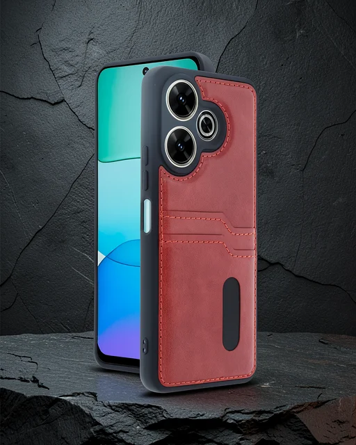 Xiaomi Redmi 13 4g Kılıf Sara Kartvizitli Deri Kılıf - Kırmızı
