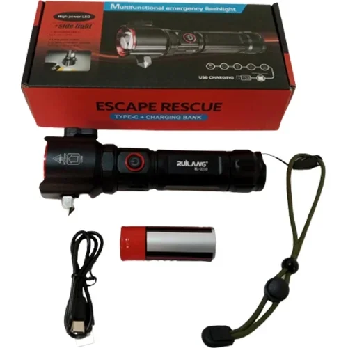 Şarjlı El Feneri Yüksek Güçlü LED Işık USB ile Şarj ESCAPE RESCUE görsel 5