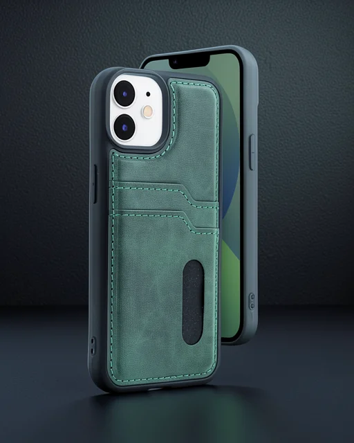 Apple İphone 11 Kılıf Sara Kartvizitli Deri Kılıf - Koyu Yeşil