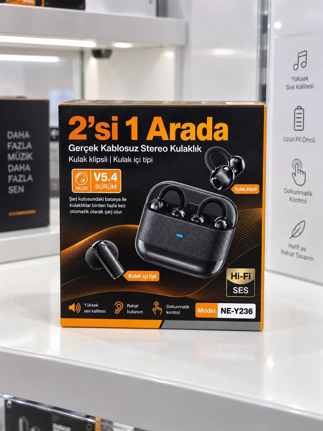 2’si 1 Arada Kablosuz Bluetooth Kulaklık 4 Kulaklıklı Klipsli ve Kulak İçi Tasarım Hi Fi Ses Dokunmatik Kontrol V5.4 Şarj Kutulu Siyah