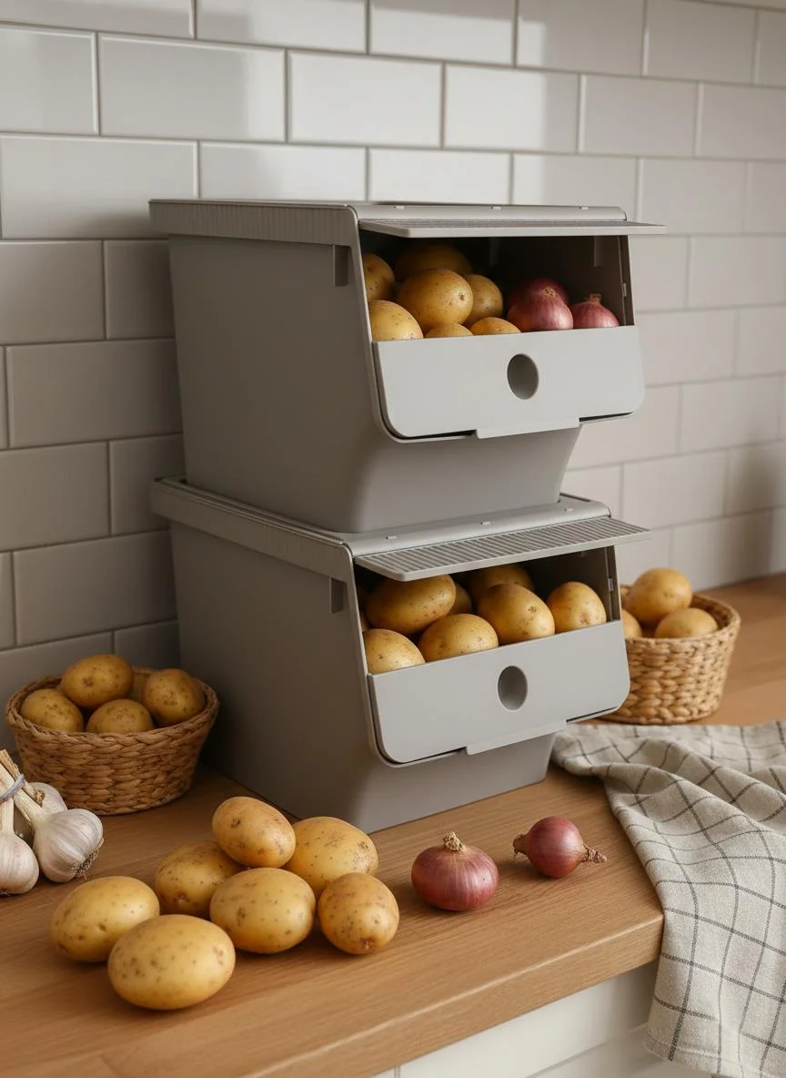 Vizon 2'Li 13,5 LT Modubox Kayar Kapaklı Saklama Kabı & Patates Soğan Kovası & Erzak Kutusu görsel 3