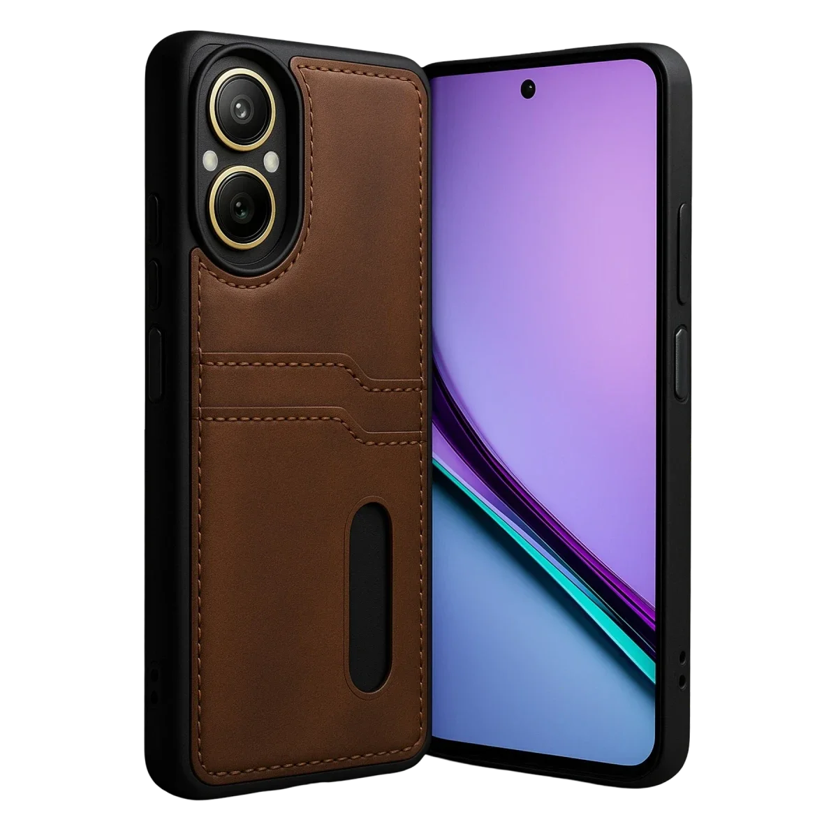 Realme 12 Lite Kılıf Sara Kartvizitli Deri Kılıf - Taba