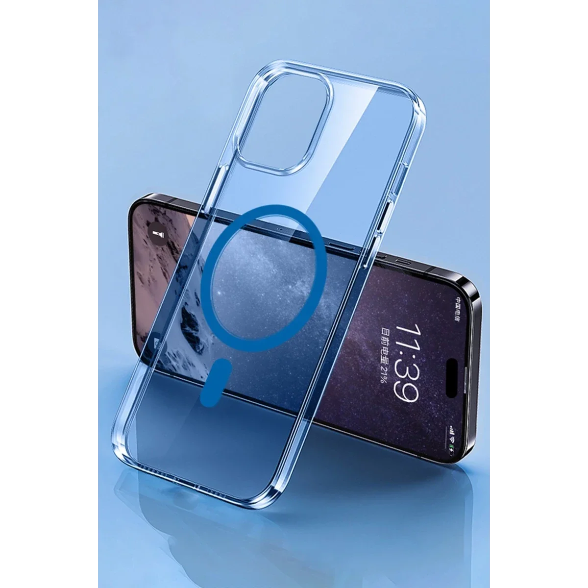 Apple iPhone 14 Pro Max Kılıf Tron Şeffaf Magsafe Kapak - Mavi görsel 3