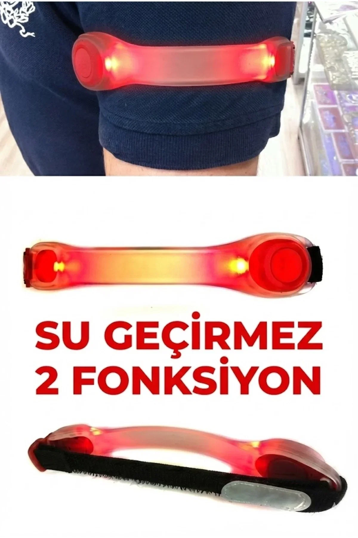 Gece Koşu Bilekliği: Su Geçirmez, 2 Fonksiyonlu, Işıklı Güvenlik Bandı görsel 2