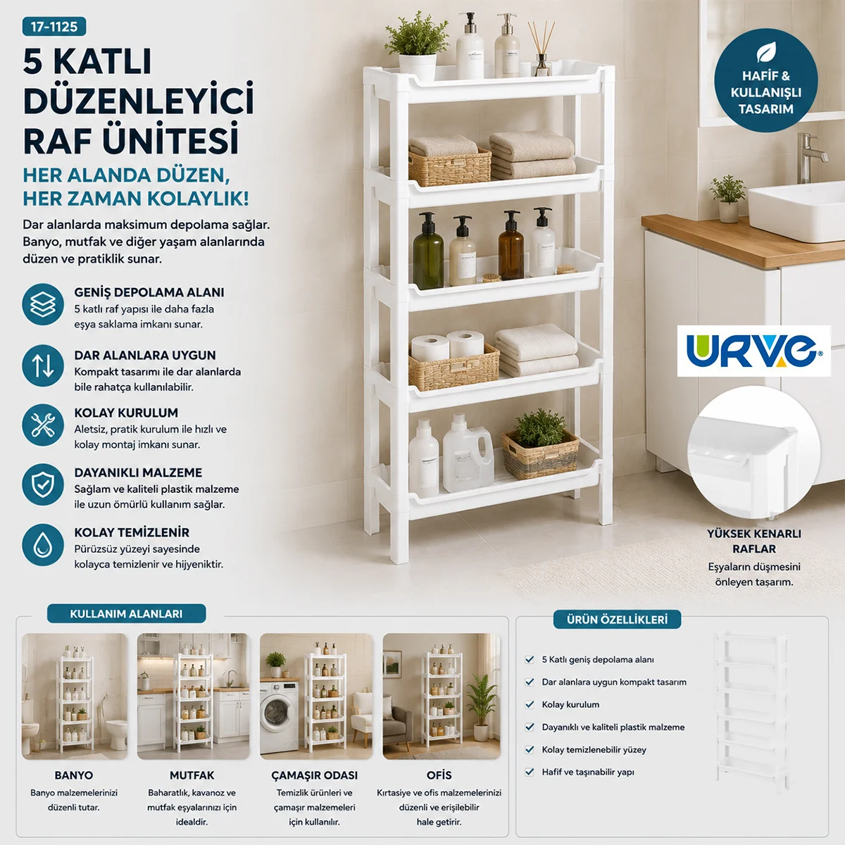 5 Katlı Sepet Organizer Raf Ünitesi 465x145x870 mm görsel 3