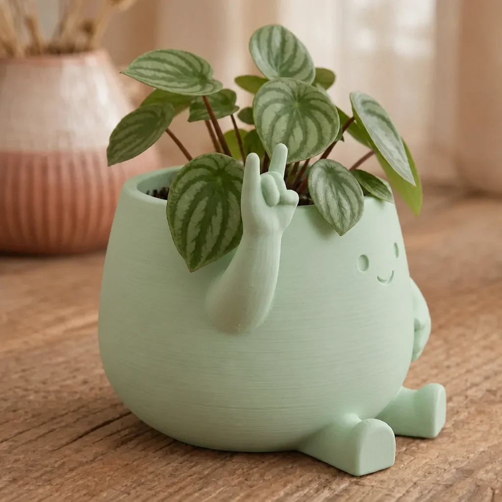3D Baskı Smiley Face Planter - Gülümseyen Karakterli Saksı-Mint görsel 2