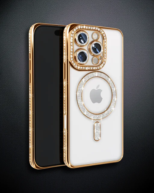 Apple İphone 16 Pro Max Kılıf Joke Simli Magneticsafe Kılıf - Gold