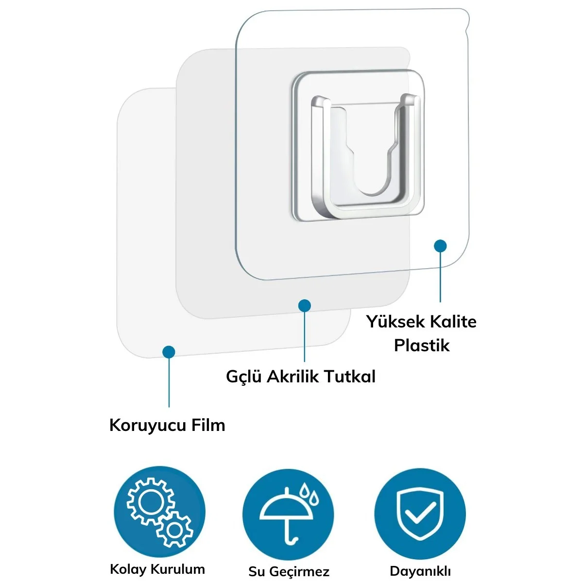 Eşya Sabitleme Askısı 10 Çift Şeffaf Çift Taraflı Yapışkanlı Geçmeli Klips görsel 4