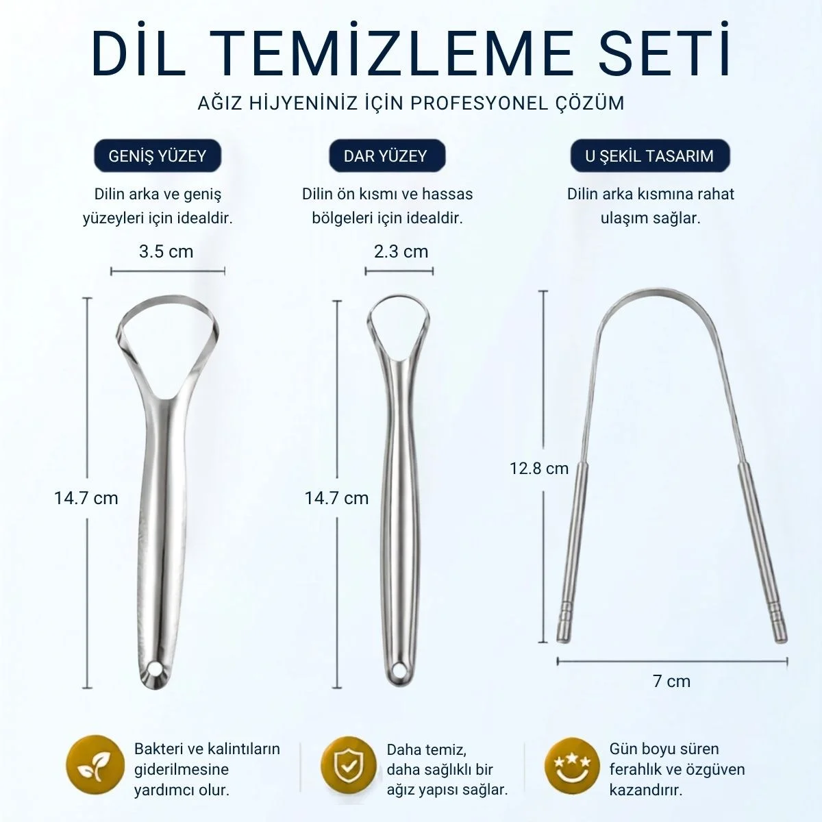3'lü Paslanmaz Çelik Dil Tezleyici Seti – Ergonok Dil Kazıyıcı ve Ağız Bakım Aparatları Seti görsel 5
