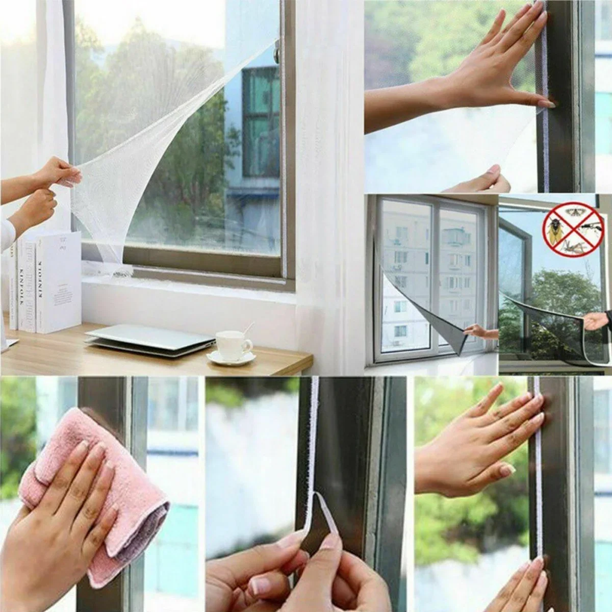 ieg™ Tüm Cam Pencere Kapılara Uyumlu Çift Kanat Pencere Sinekliği görsel 3