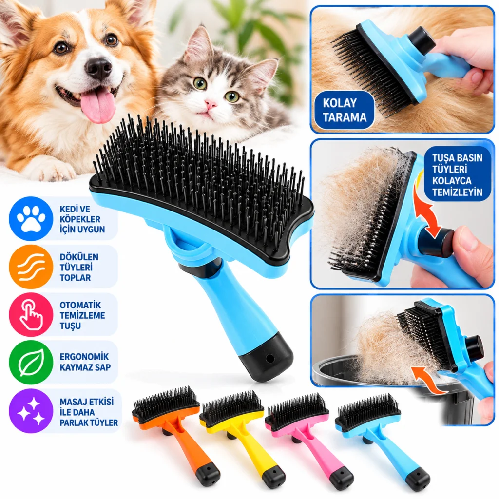 Evcil Hayvan Kedi Köpek Tüy Toplayıcı Otomatik Tuşlu Pet Tarak (adet fiyatıdır)