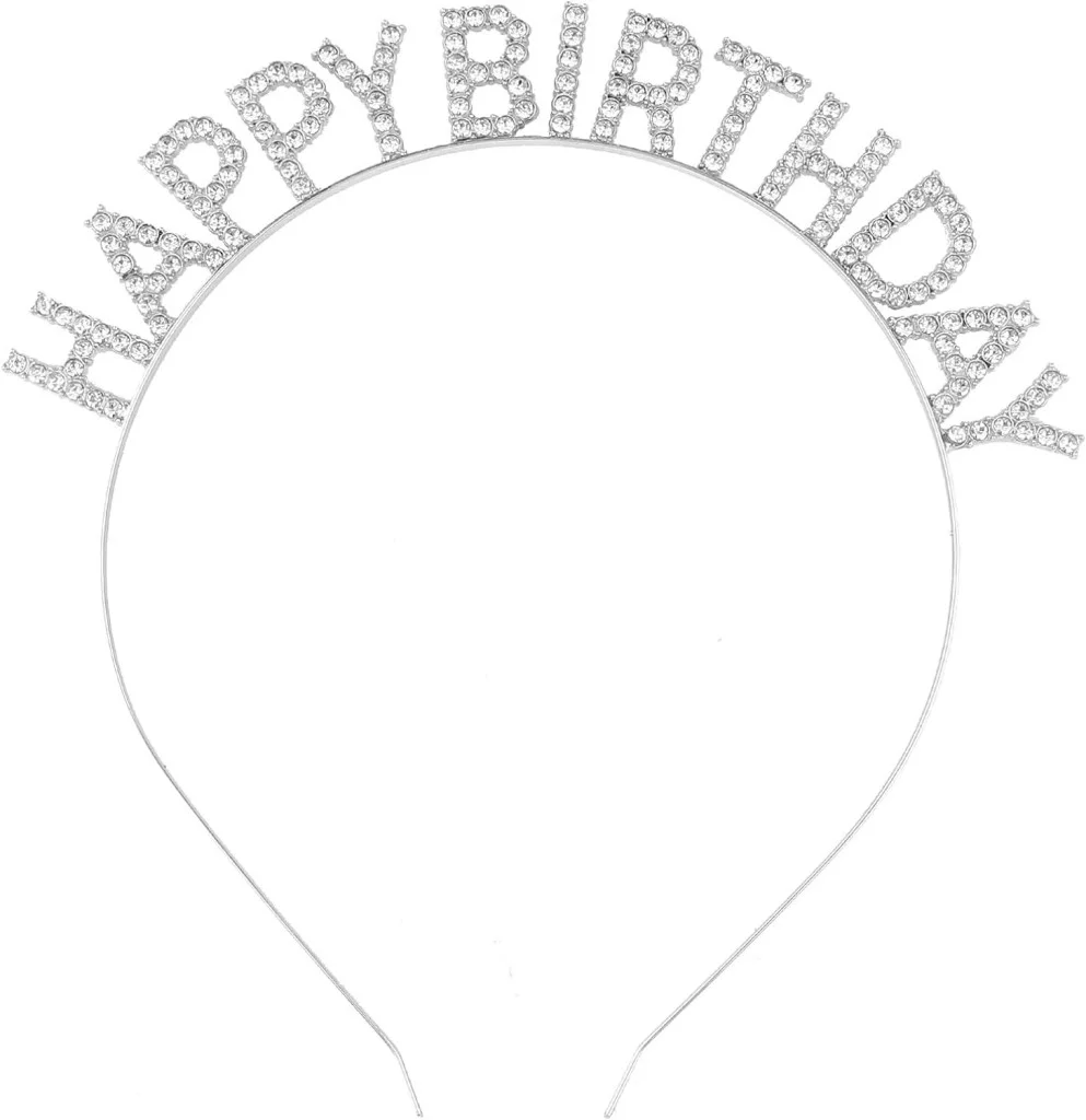 Gümüş Kristal Taşlı Happy Birthday Doğum Günü Tacı İthal Ürün A Kalite 17x16 cm görsel 2