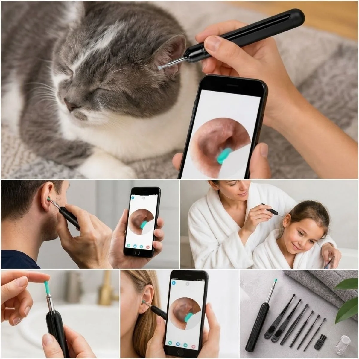 Siyah Kablosuz HD Görüntülü Kulak Temizleme Kamerası, LED Işıklı Type-C Şarjlı iOS ve Android Uyumlu Kulak Temizleme Seti görsel 3
