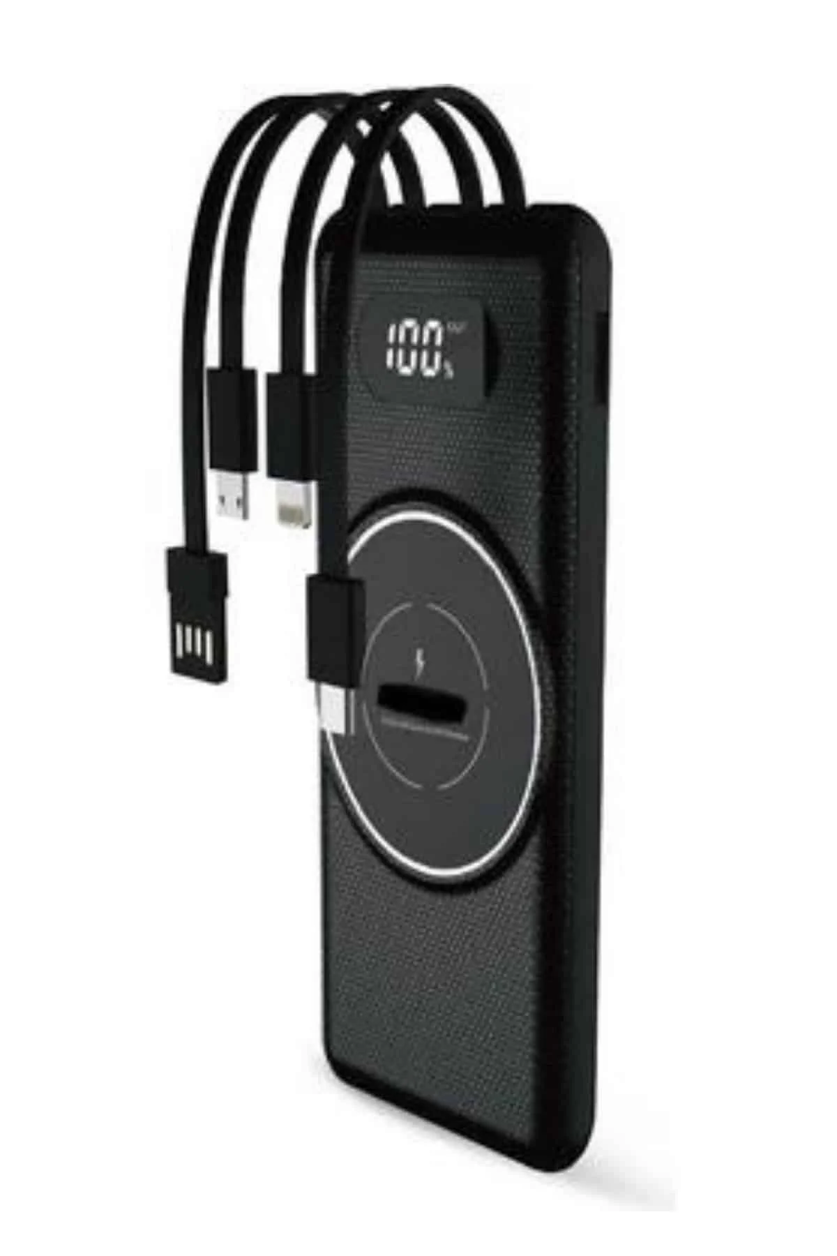 Wireless Powerbank 10000 Mah LED Ekranlı Dahili Kablolu Hızlı Şarj görsel 3