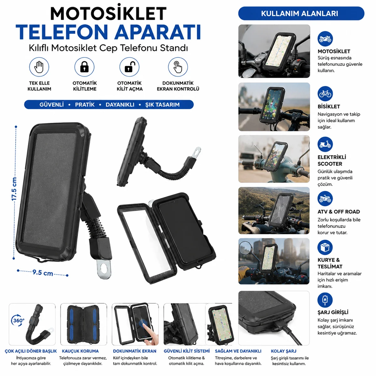 Motosiklet Telefon Tutucu (5.5"-6.2") görsel 3