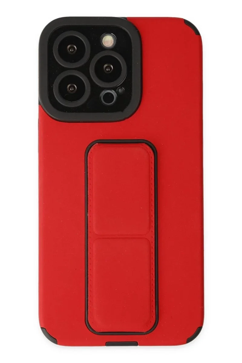 Apple iPhone 13 Pro Kılıf Mega Standlı Silikon - Kırmızı