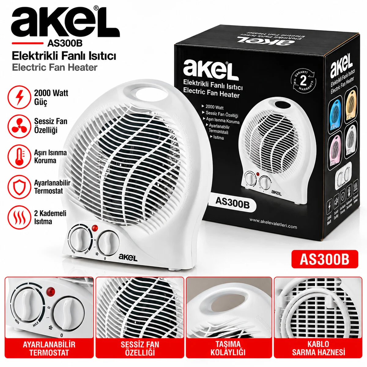 Sıcak - Soğuk Elektrikli Fanlı Isıtıcı 2 Kademe Hız Ayar Hızlı Isıtma - Sessiz Fan 2000W AS-300B görsel 4