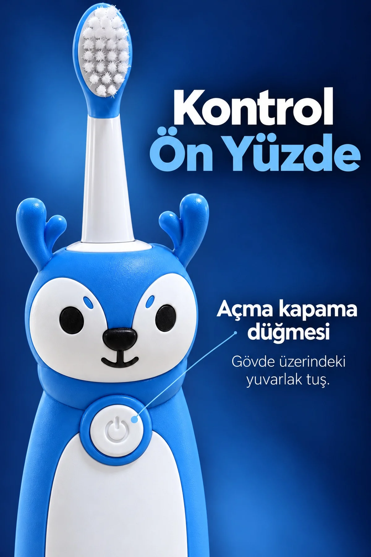 Çocuk Elektrikli Diş Fırçası Mavi Geyik Figürlü Şarjlı görsel 6