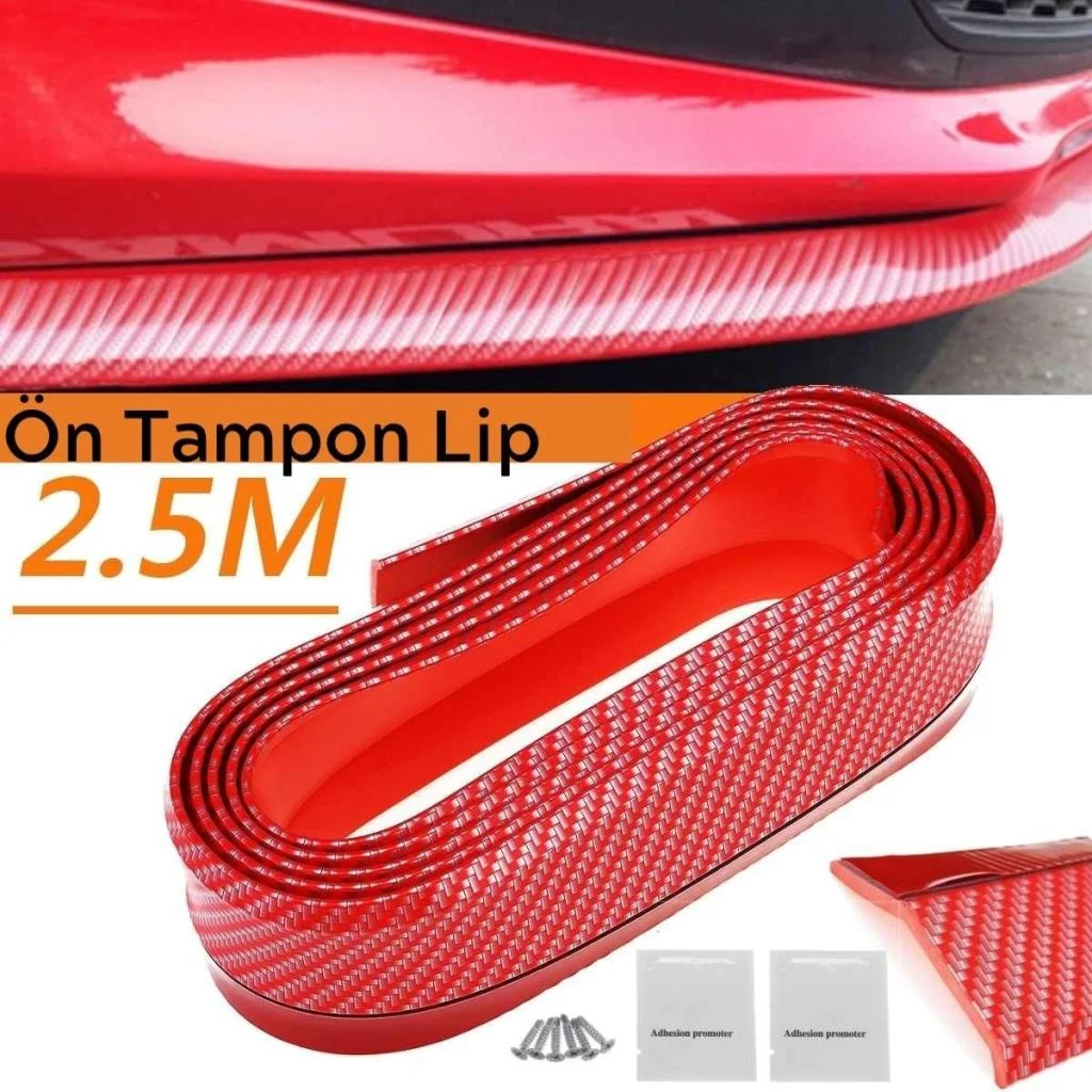 Kırmızı Renkli 2,5 Metre Araba Oto Ön Tampon Koruyucu Kauçuk Pratik Tampon Şerit Bant Döşeme görsel 5