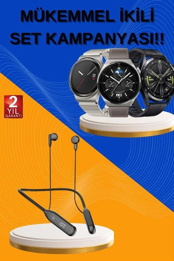Alarm ve Titreşim Özellikli Akıllı Saat ve krofonlu Kablolu Bluetooth Kulaklık 60 Saat görsel 2
