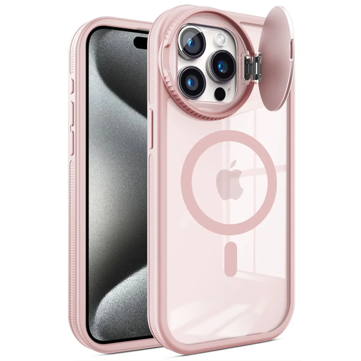 Apple İphone 14 Pro Max Kılıf Teleskop Lens Magsafe Silikon Kapak - Pembe görsel 2