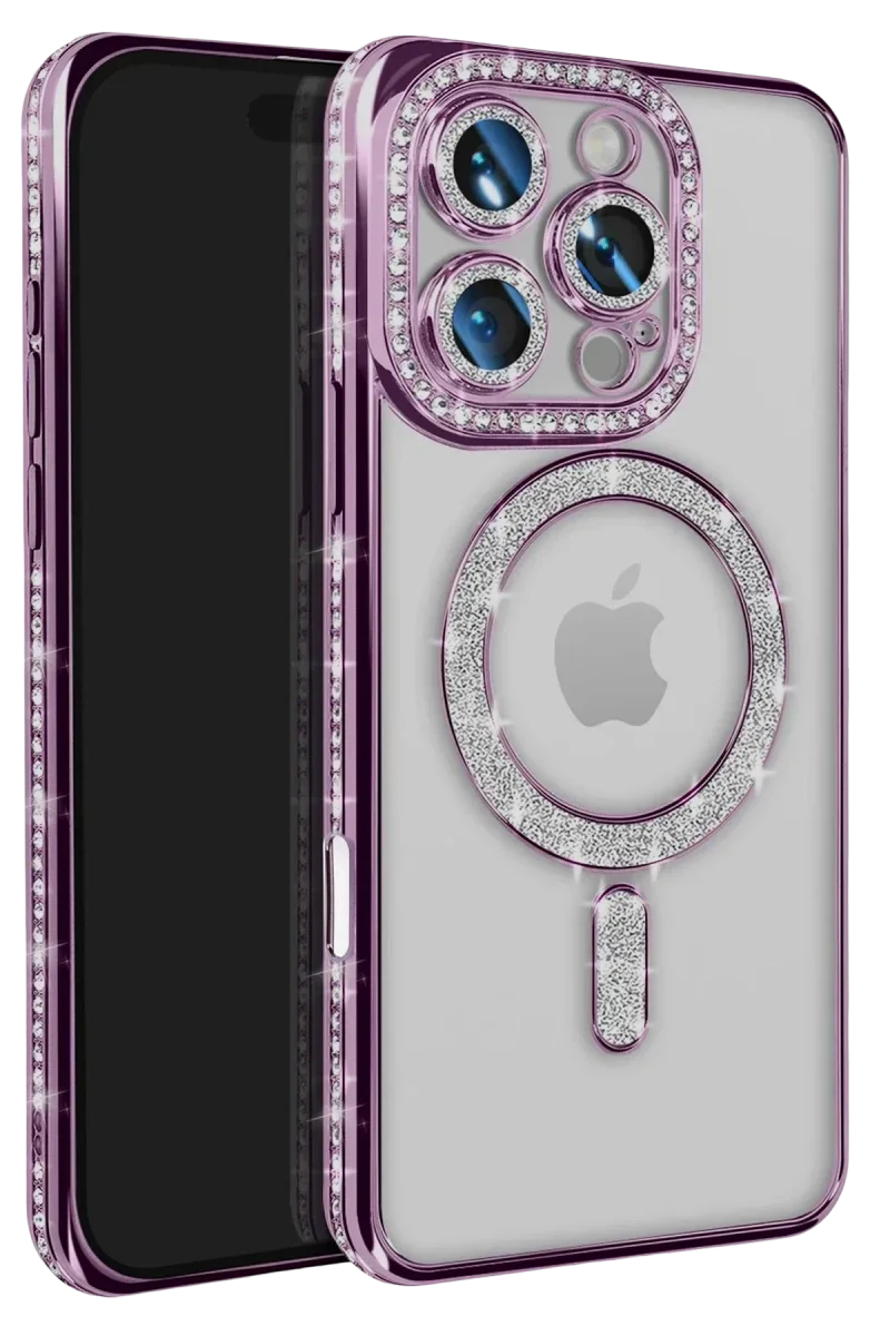Apple iPhone 16 Pro Max Kılıf Joke Simli Magneticsafe Kılıf - Derin Mor