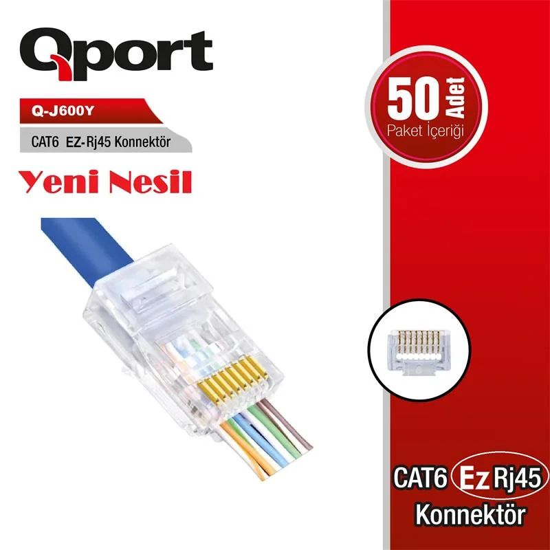 Q-J600Y CAT6 50 Lik Paket EZRJ45 Yeni Nesil Konnektör