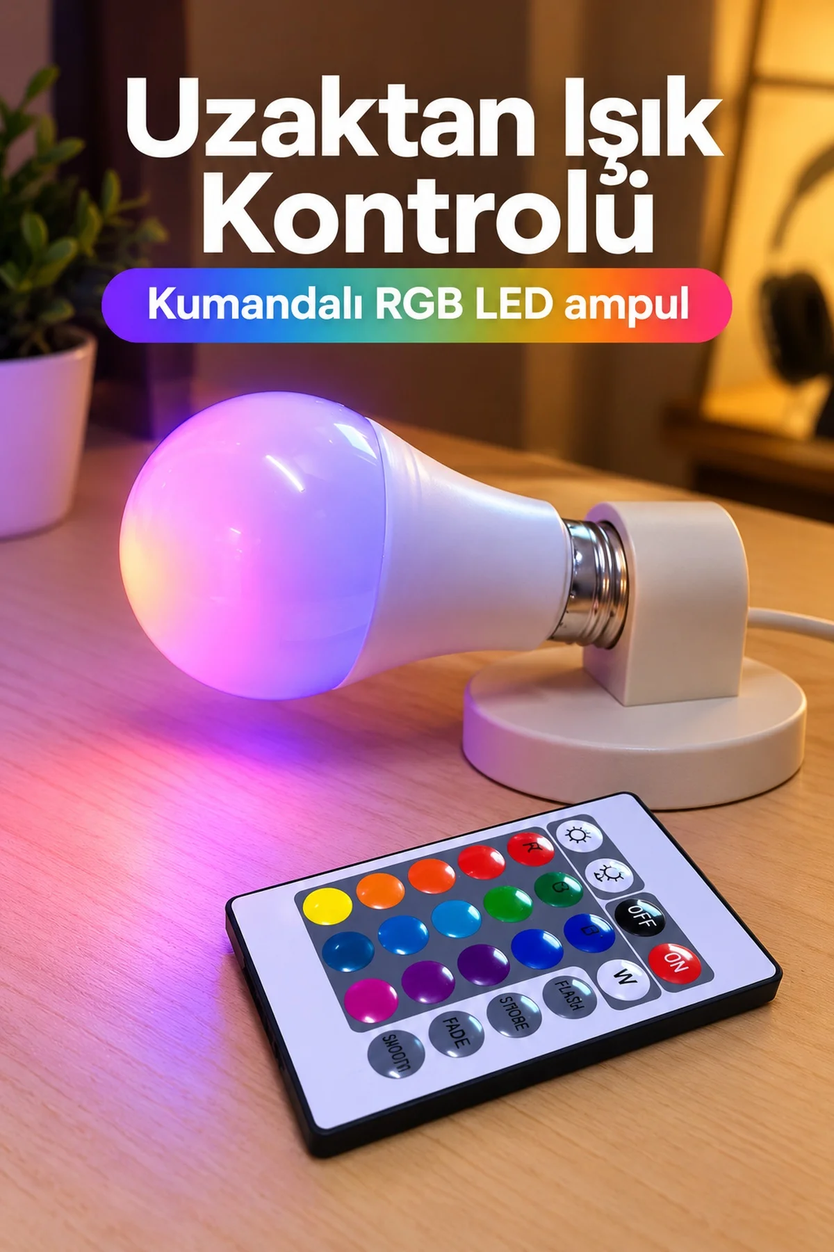 Uzaktan Kumandalı Ampul 16 Farklı Renk Seçenekli görsel 5
