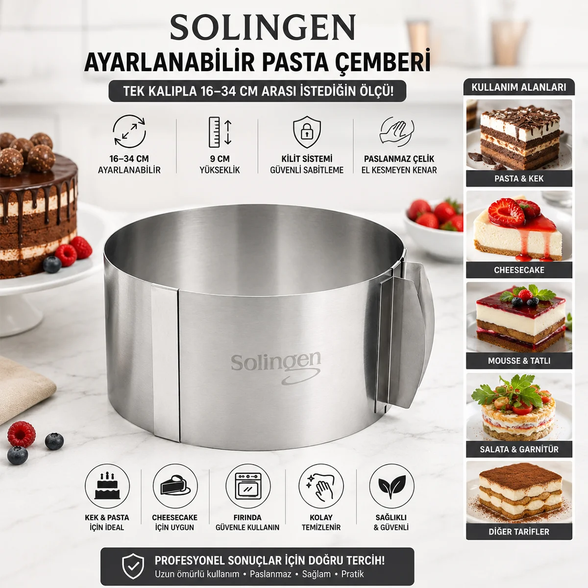 Ayarlanabilir Metal Kek Kalıbı 16-34 cm görsel 3
