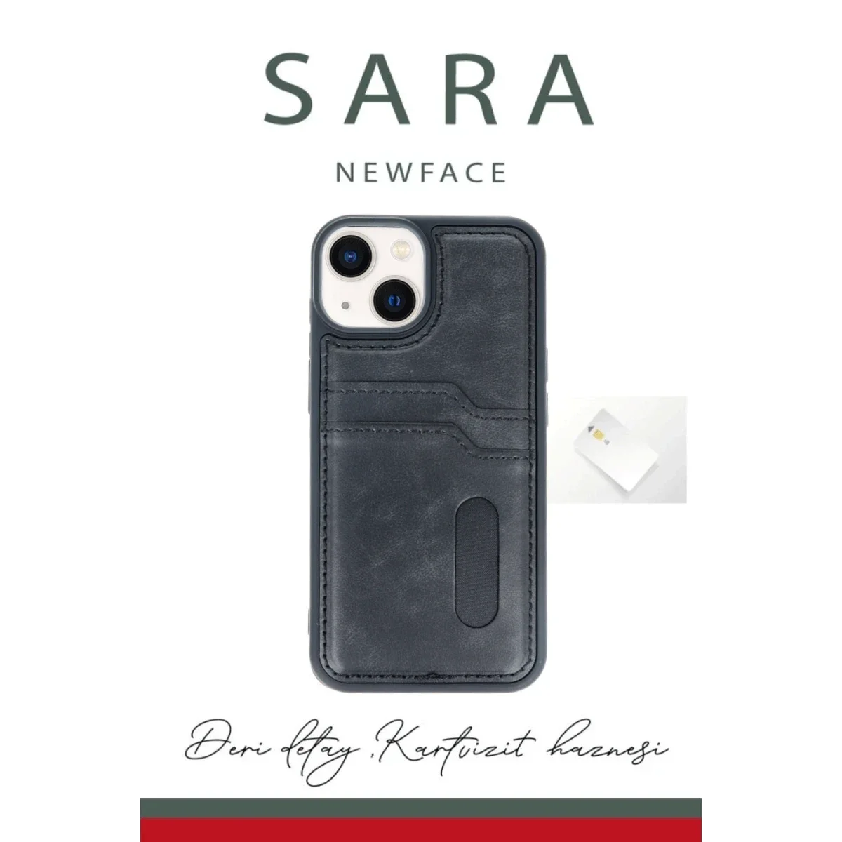 Apple iPhone 14 Kılıf Sara Kartvizitli Deri Kılıf - Siyah görsel 3