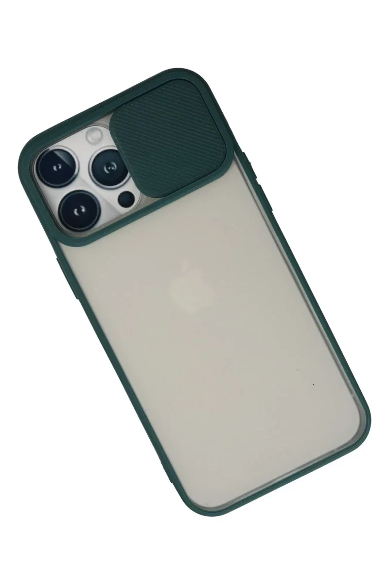 Apple iPhone 13 Pro Max Kılıf Palm Buzlu Kamera Sürgülü Silikon - Yeşil görsel 3