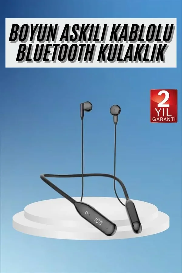 60 Saat Kablolu Boyun Askılı Dijital Göstergeli Bluetooth Kulaklığı Yeni Nesil görsel 2