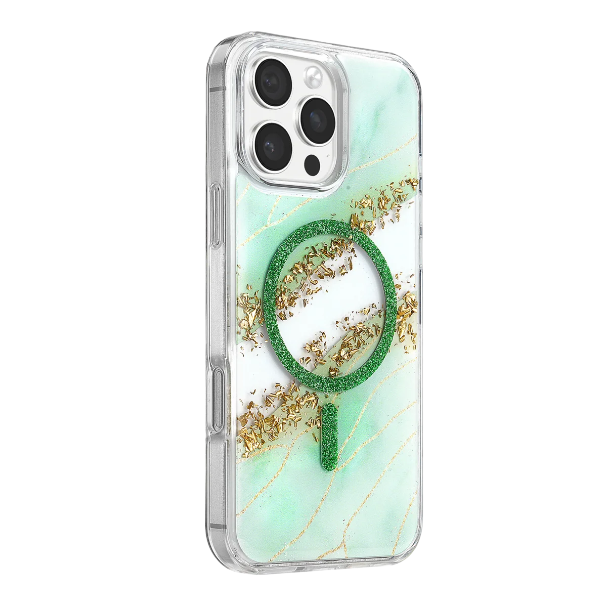 Onegif Apple iPhone 16 Pro Max Lotus Simli Magsafe Kapak - Yeşil görsel 2