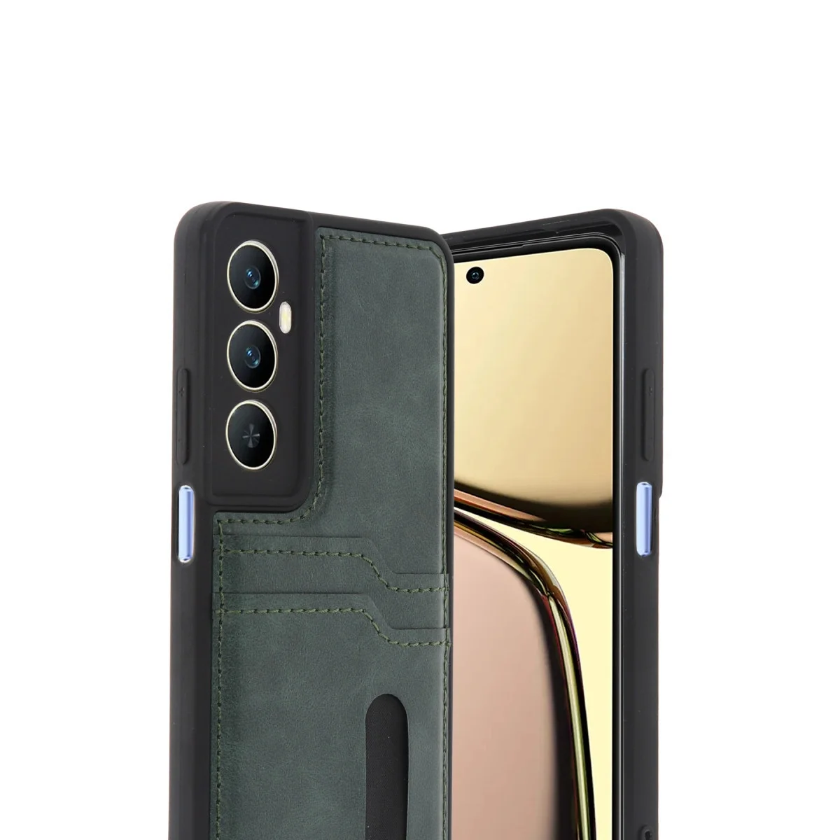Realme C65 Sara Kartvizitli Deri Kılıf - Yeşil görsel 2