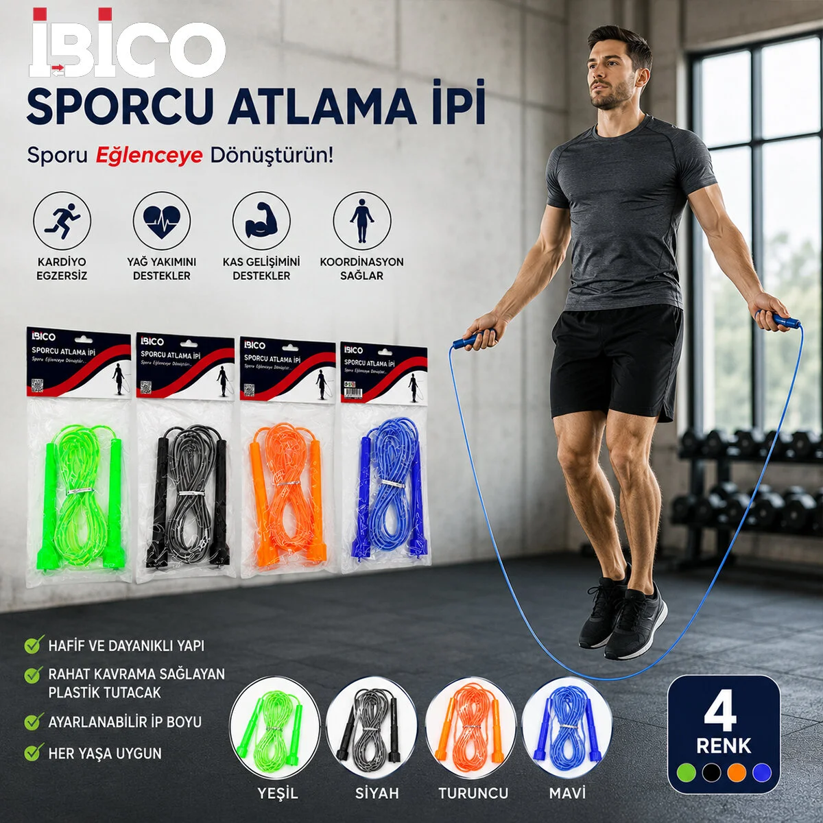 Sayaçlı Renkli Silikon İp Atlama İpi Süngerli Renkli Plastik Tutacak görsel 2