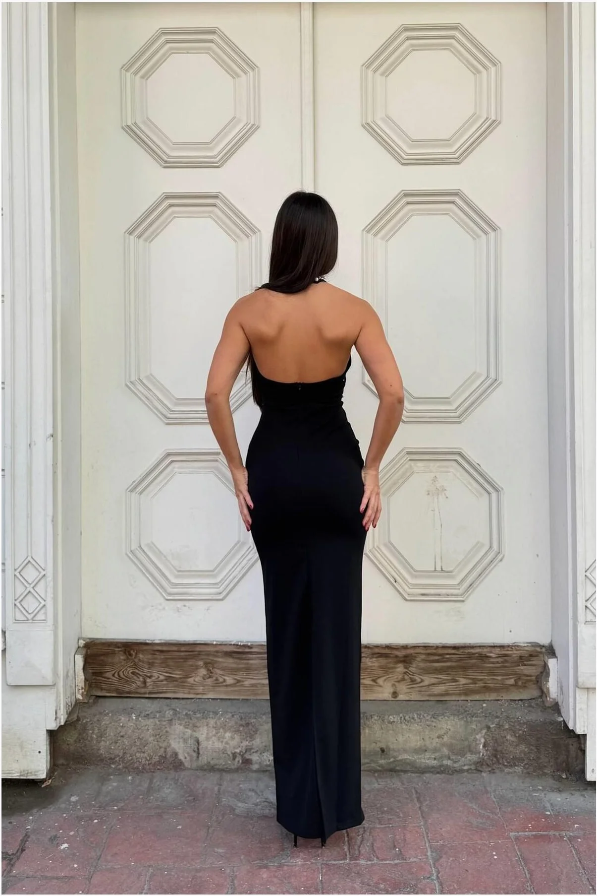 Kadın Gösterişli Balıkçı Yaka Balık Kesim Uzun Kollu Abiye Elbise görsel 2
