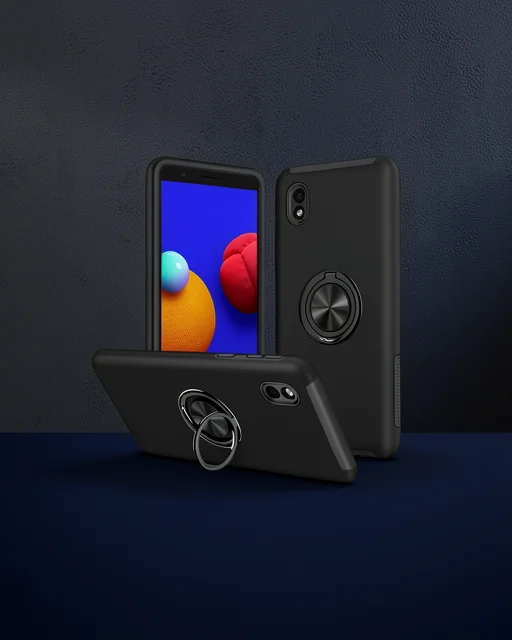Samsung Galaxy A01 Core Kılıf Elit Yüzüklü Kapak - Siyah