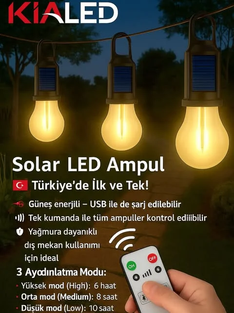Kialed Solar Güneş Enerjili Zaman Ayarlı Type-C Şarjlı Kumandalı Çadır Lambası görsel 2