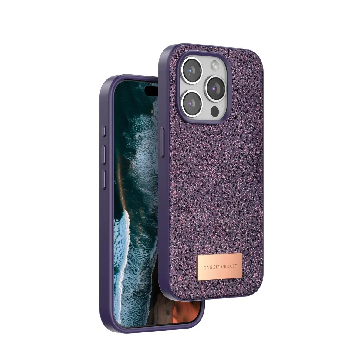 Onegif Apple iPhone 15 Pro Max Bright Simli Kapak - Derin Mor