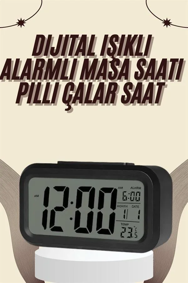 Dijital Masa Saati Termometreli Takvim Çalar Saat Led Ekran Pilli görsel 2