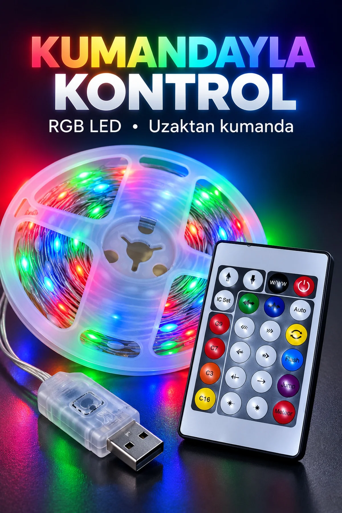 Uzaktan Kumandalı Çok Renkli LED Tel 10 Metre görsel 3