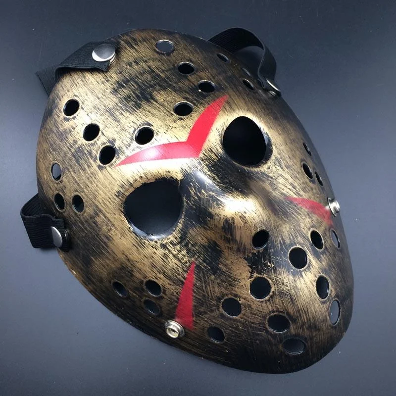 Bakır Renk Kırmızı Çizgili Tam Yüz Hokey Jason Maskesi Hannibal Maskesi görsel 2