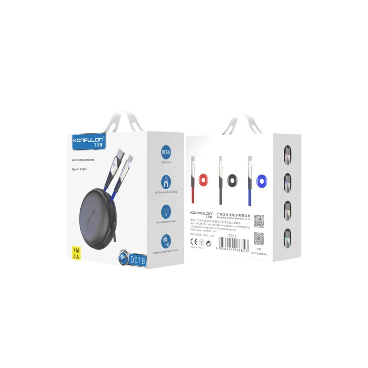 Konfulon DC18 Type-C Kablo 1M 5A - Kırmızı görsel 3