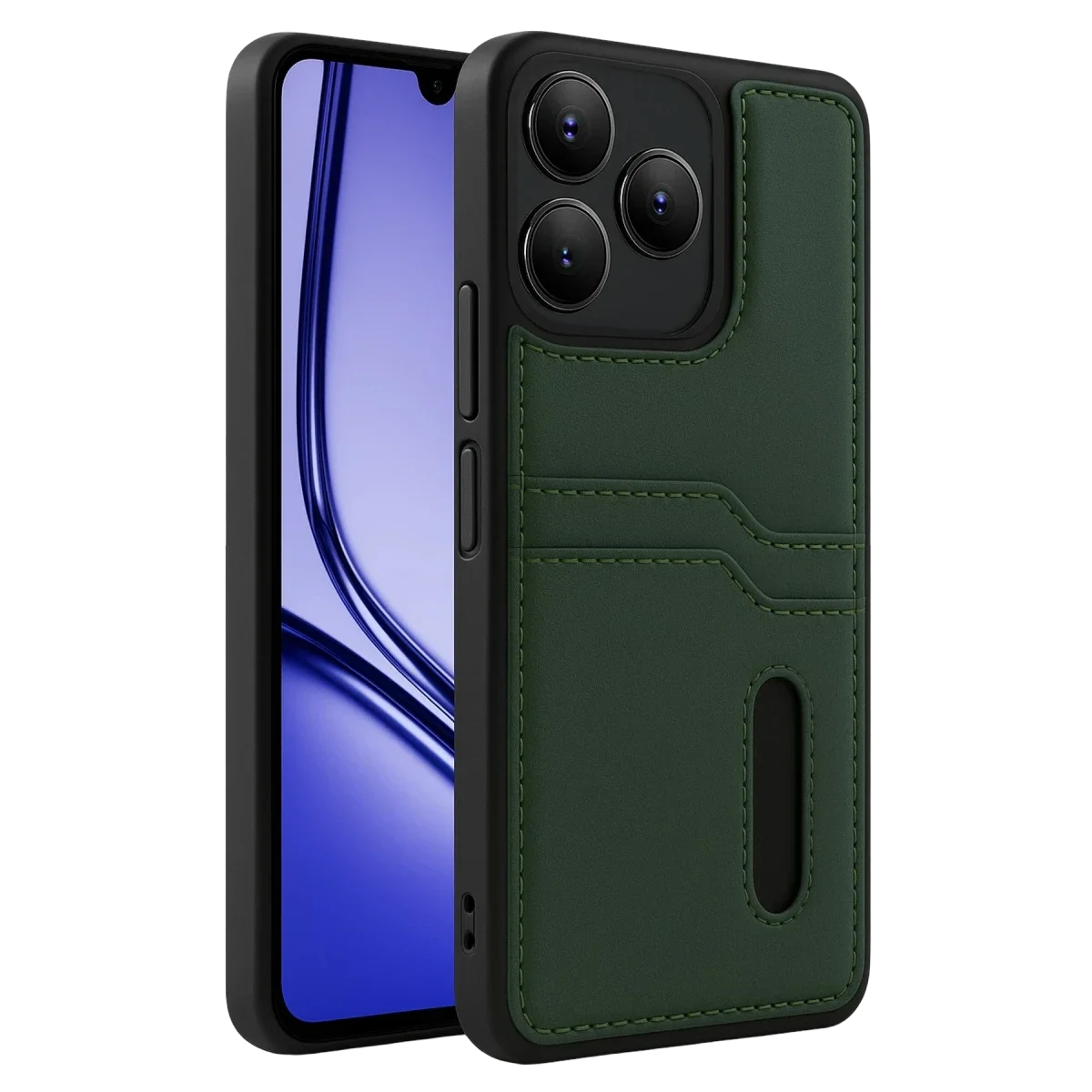 Realme Note 50 4G Kılıf Sara Kartvizitli Deri Kılıf - Koyu Yeşil