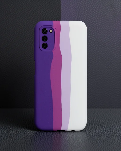 Samsung Galaxy A03s Kılıf Ebruli Lansman Silikon - Mor-beyaz
