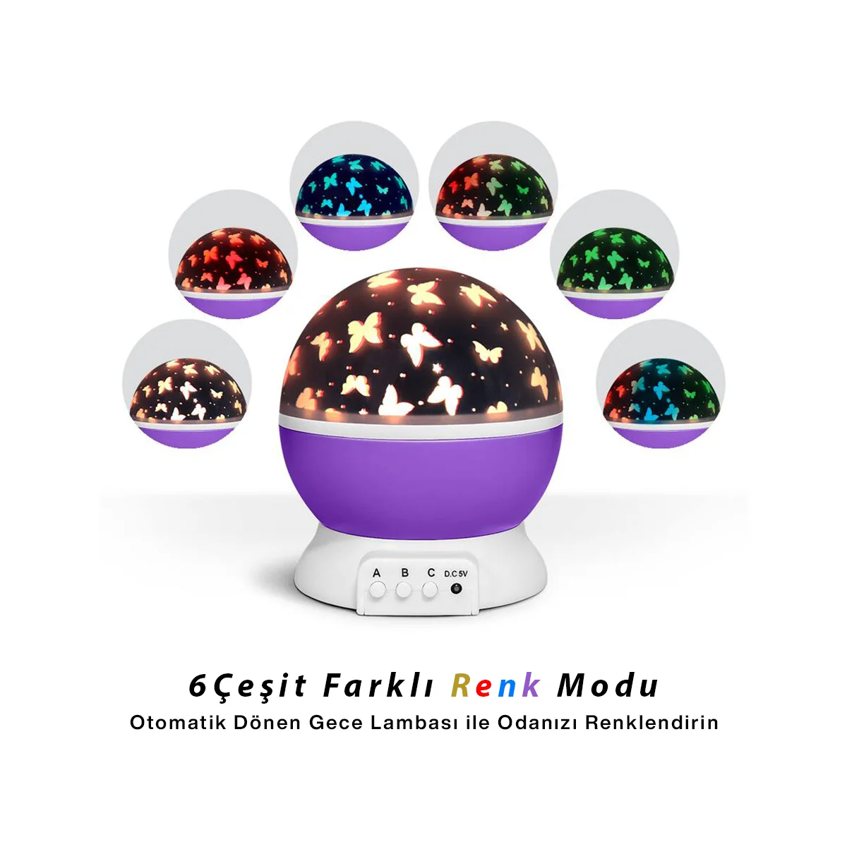Otomatik Dönerli Ay Yıldız Projeksiyon Gece Lambası (USB & Pil) görsel 2